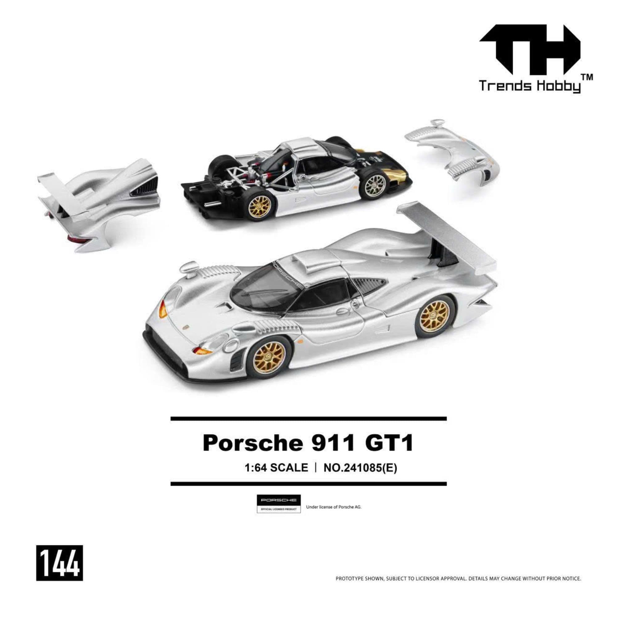 Xe mô hình Trends Hobby TH144 241085E Porsche 911 GT1 1998 Silver